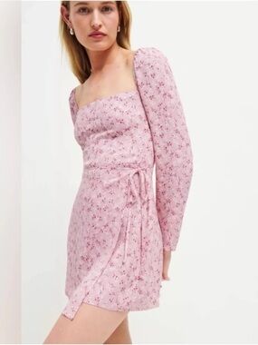 Reformation Rosalie Pink Floral Square-Neck Mini Dress
